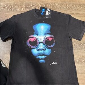 Hellstar Black Tee with Blue and Pink Graphic